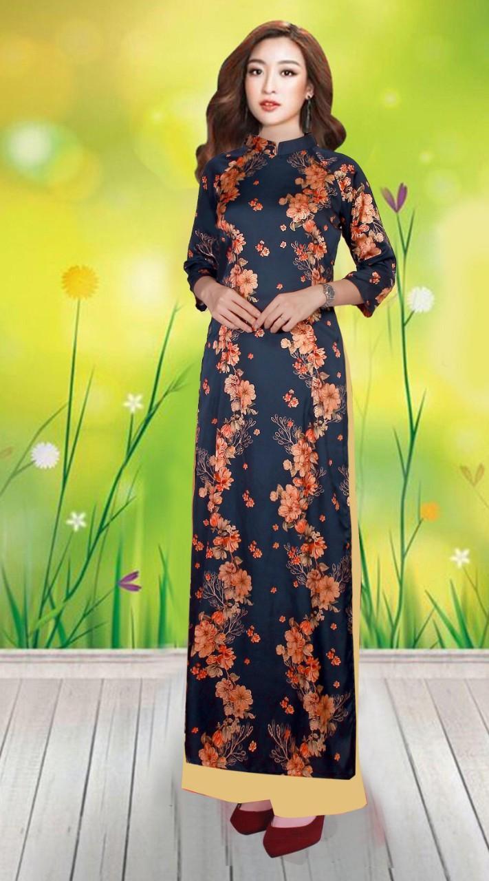 Set áo dài truyền thống lụa nhũ cao cấp AV334