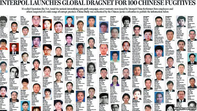 中国公布100名涉嫌经济犯罪外逃人员全球通缉名单(英文)