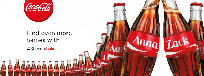 Coca-Cola bottles with names.