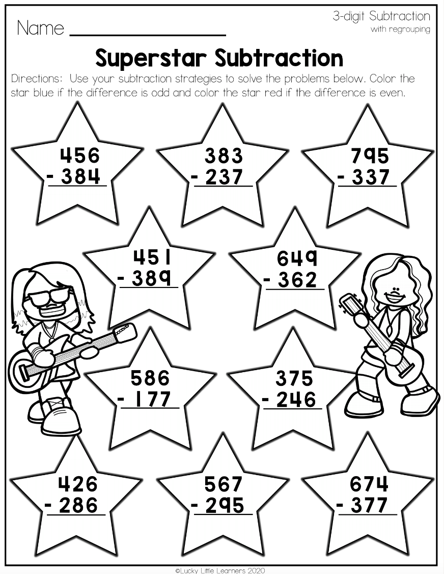 math worksheets for grade 2 subtraction with regrouping 3 digits
