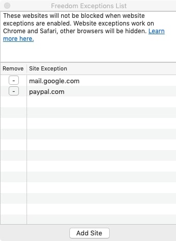 Add websites to your exception list