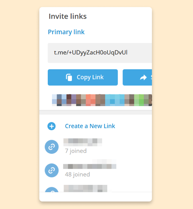 Пример приглашающих ссылок Invite links в Телеграмм