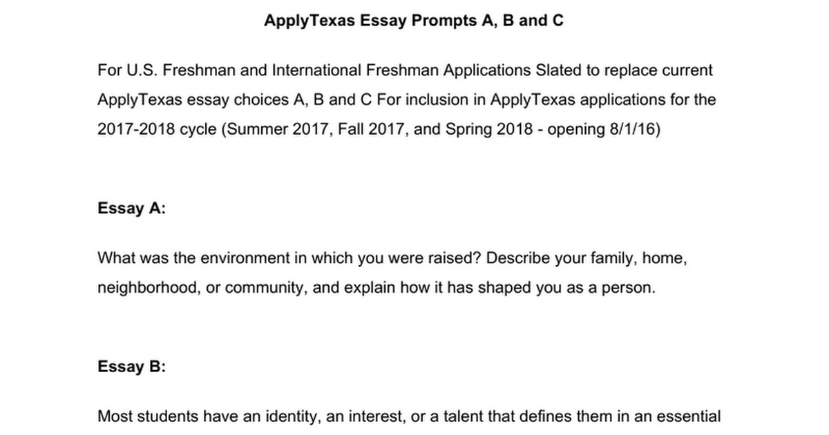 apply texas topic a essay prompt