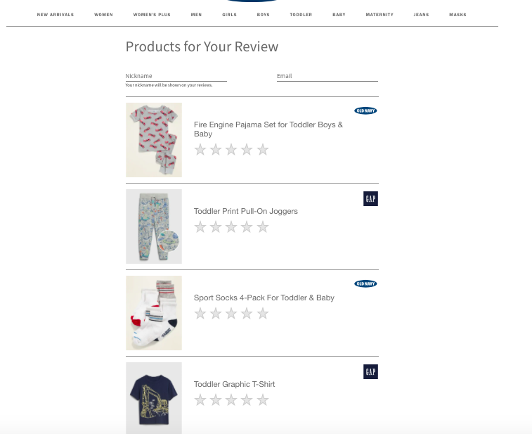 Gap product review prompt example