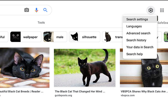 วิธีใช้ Google Advanced Image Search - ไปที่ images.google.com แล้วคลิกไอคอนรูปเฟือง