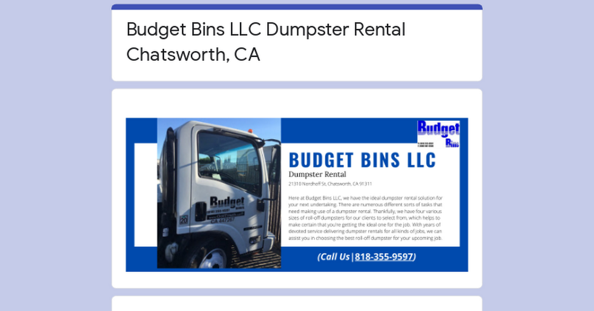 Budget Bins LLC Dumpster Rental Chatsworth, CA