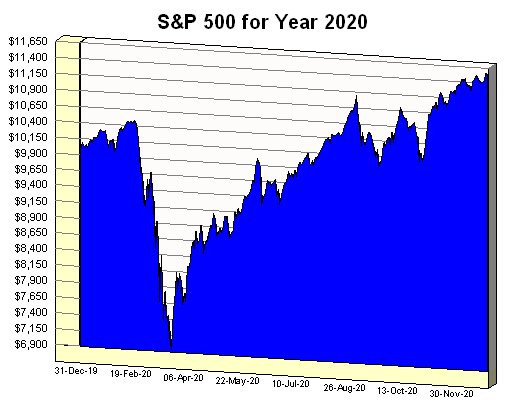 The Volatility is Real! The daily progress of a $10,000 investment in the year 2020.