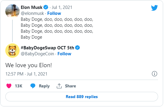 Elon musk: Baby doge’s biggest fan