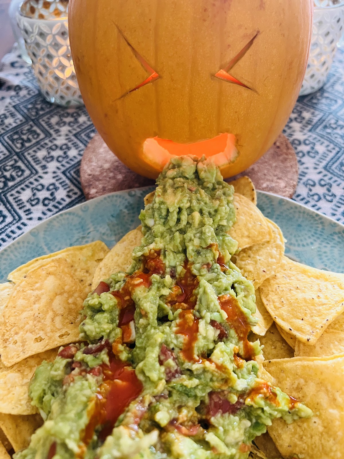 Tortilla Chips and Guacamole Pumpkin halloween starter savoury food idea