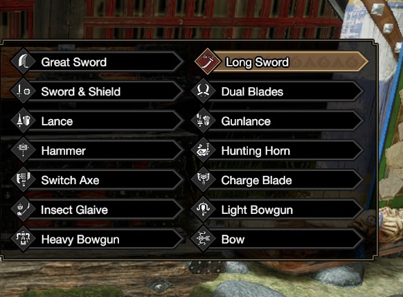 Weapons list in the Monster Hunter Rise