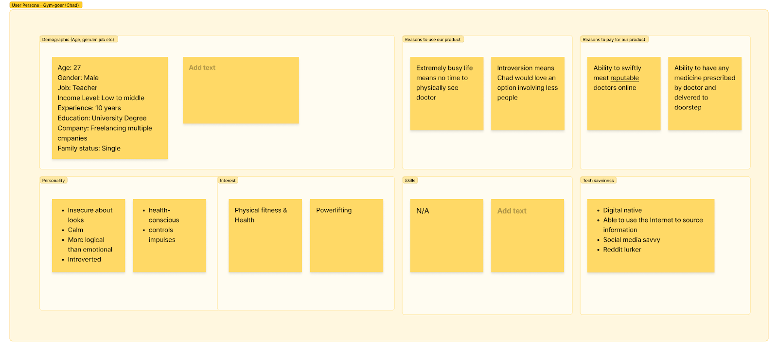 User Persona - Gym-goer Chad Road Map