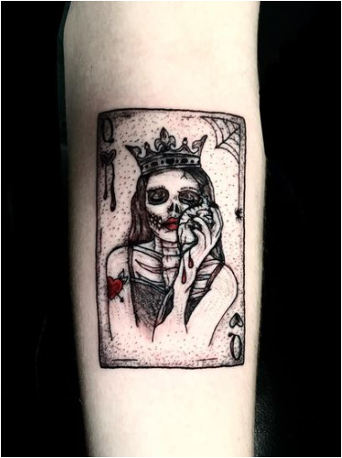 Stipple Queen Of Hearts Tattoo