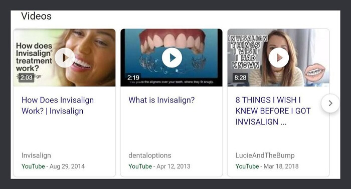 Video Rich Snippet For Invisalign  in SERPs