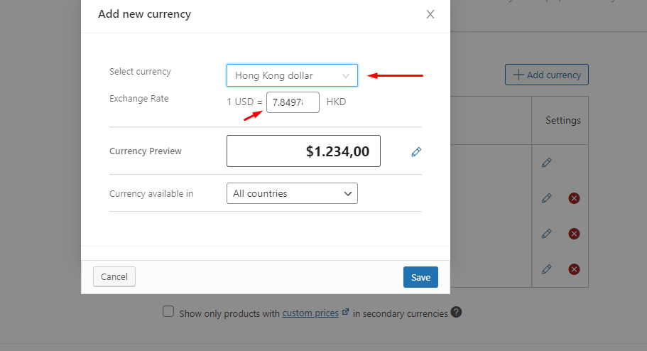 Add currency in WooCommerce currency switcher plugin