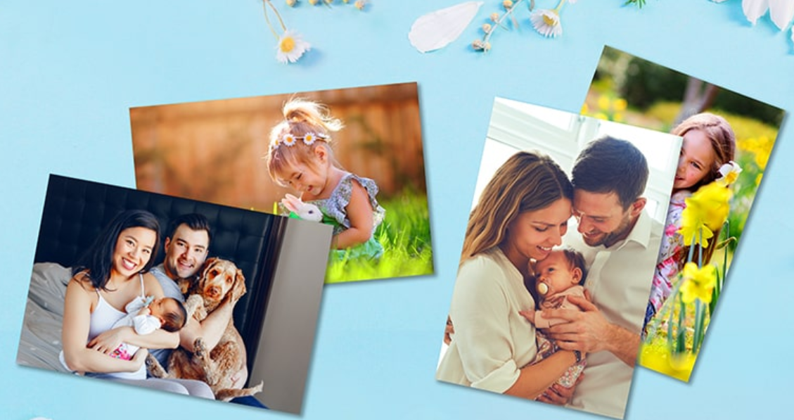 photo prints showing family with baby and dog