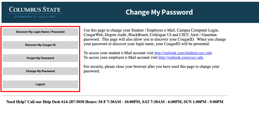Columbus State Student Password Change