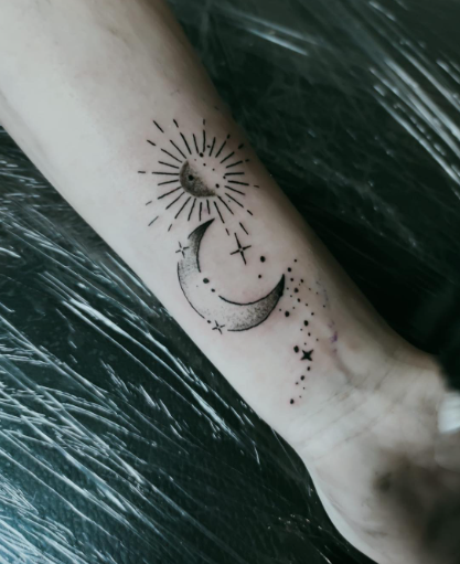 Mini Tattoo Of Moon And Stars