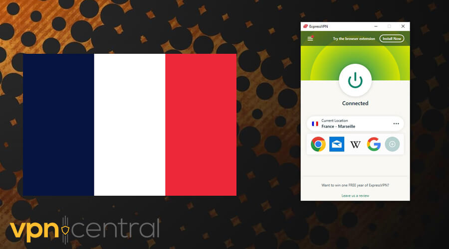 ExpressVPN connected to a server in France