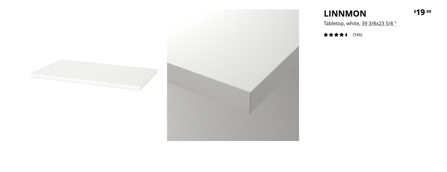 Image of a white table top next to an image of the table top corner