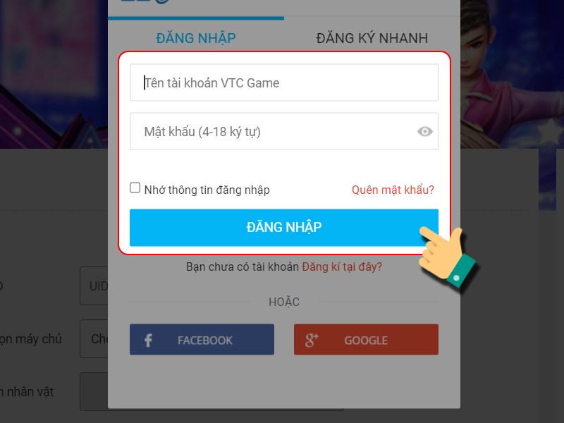 Đăng nhập tài khoản game