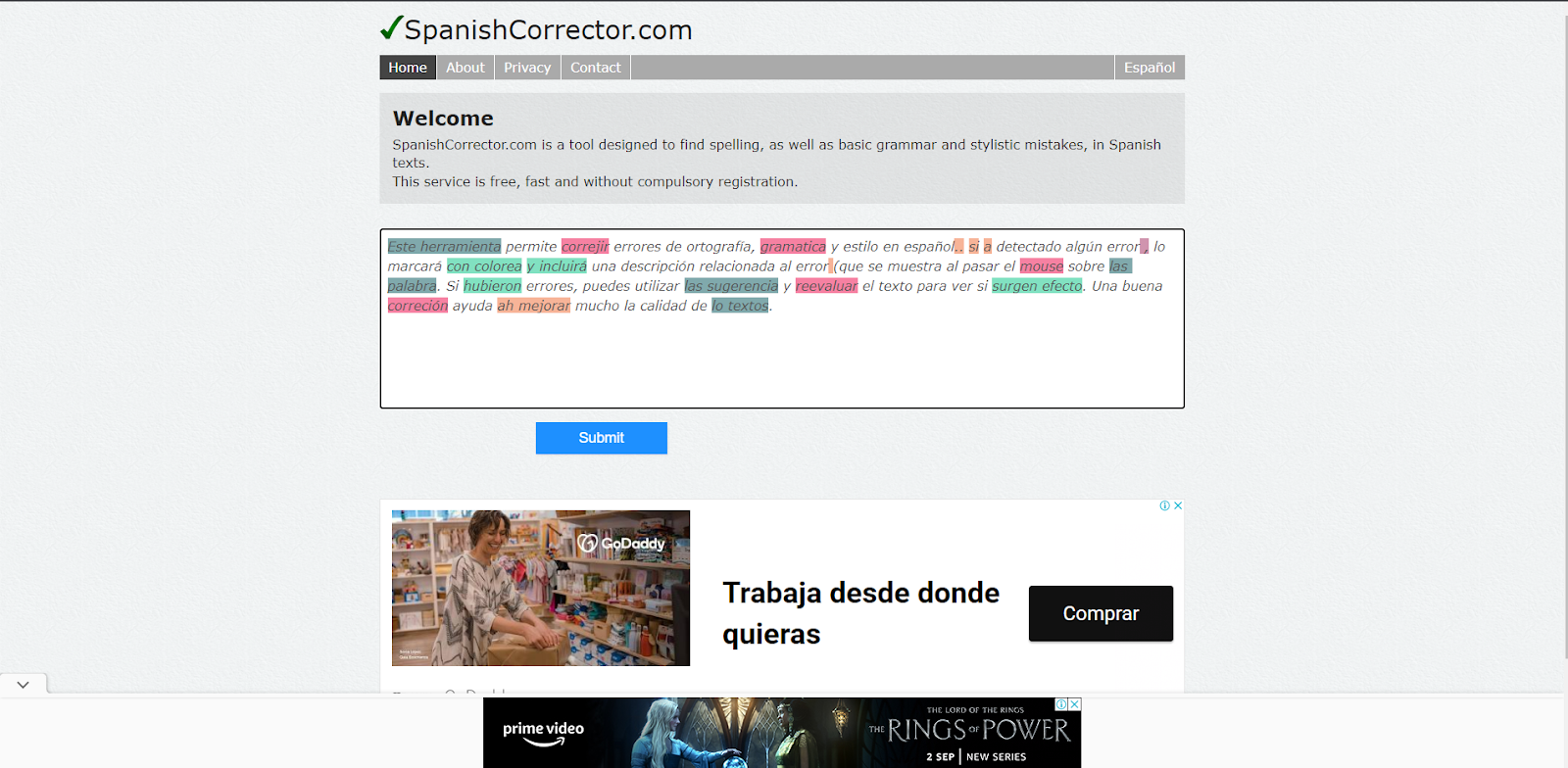 spanishcorrector landing page 
