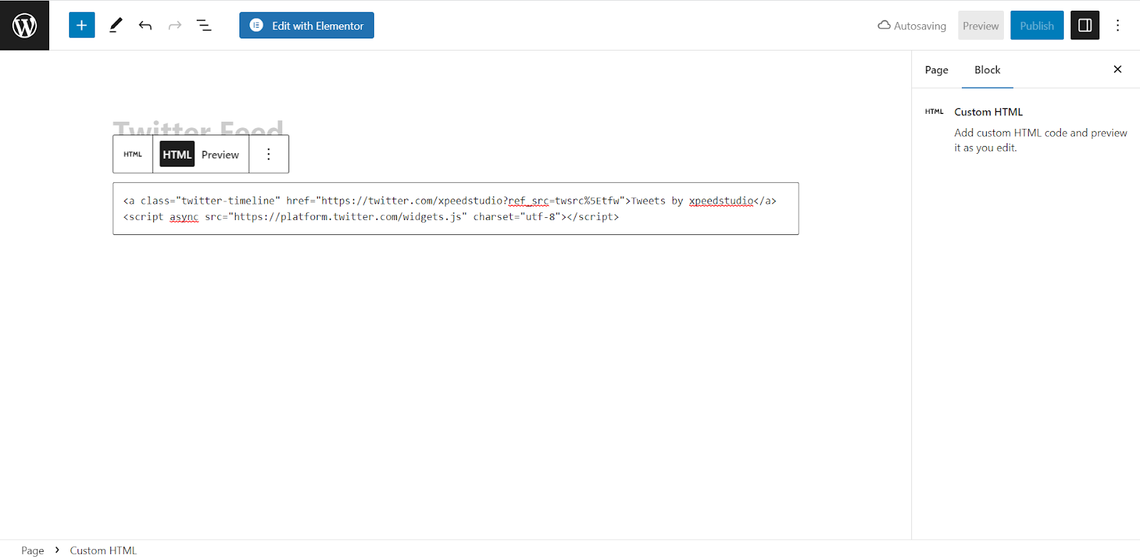 Aggiungi il feed Twitter a un sito WordPress con il codice
