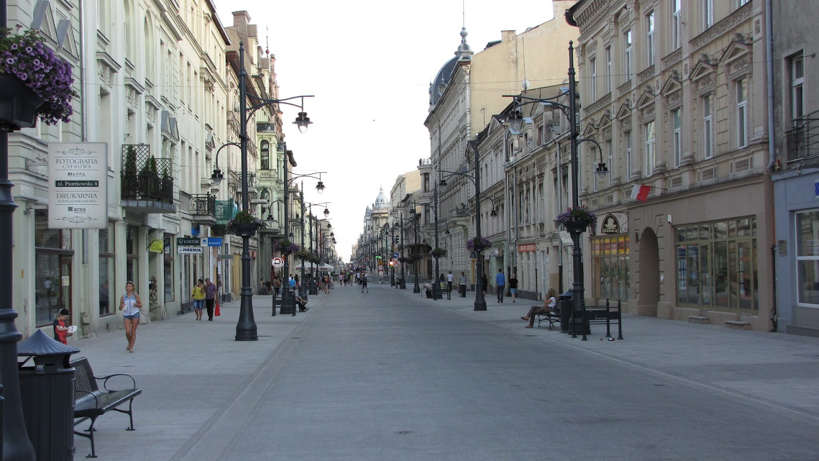 lodz piotrkowska walking street in the summer shops city center poland