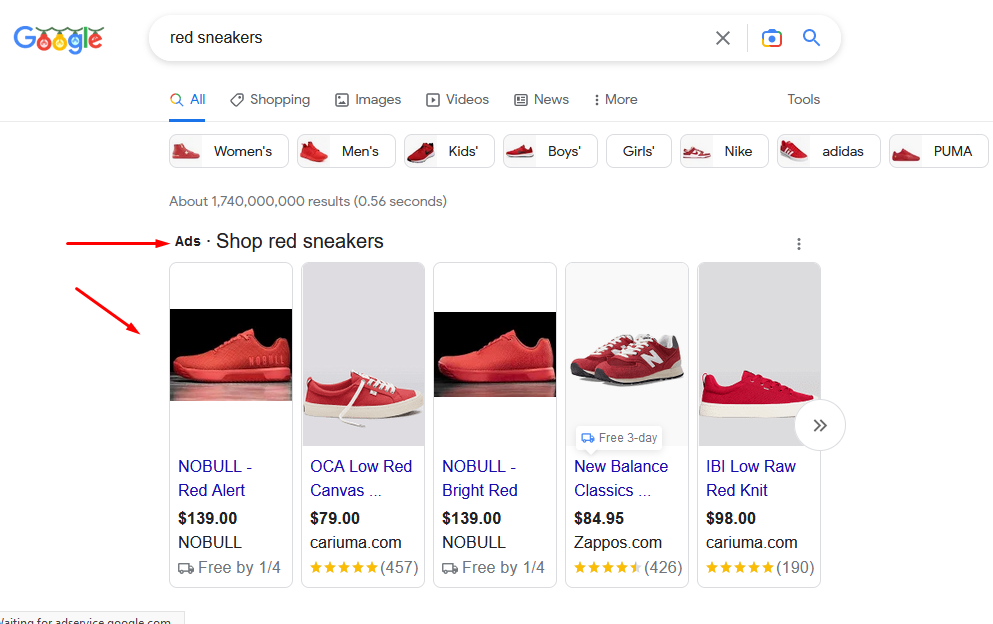 Example search - Increase Sales on Google Shopping ads