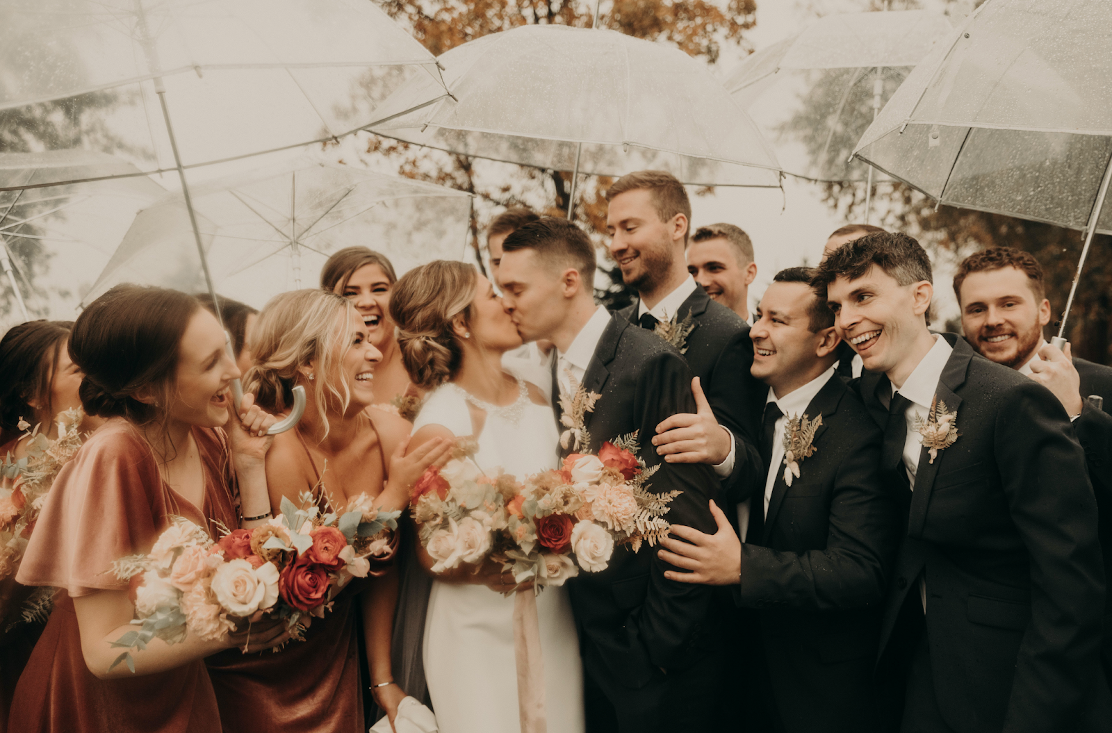 Taylor Martz Eric Kuczek wedding in the rain green & clean
