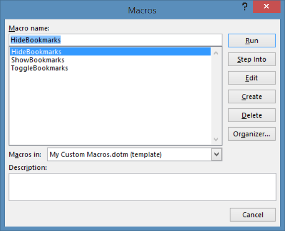 Show macros contained in Custom Macros dotm