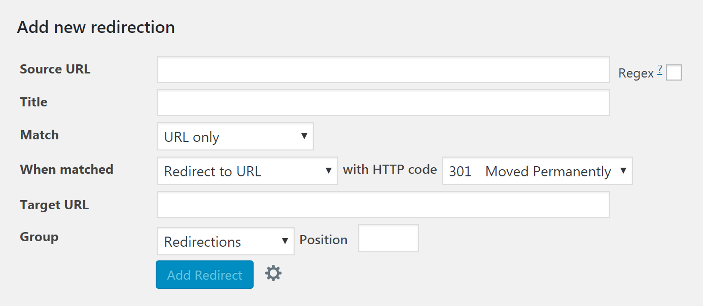 Configurações do plugin de redirecionamento