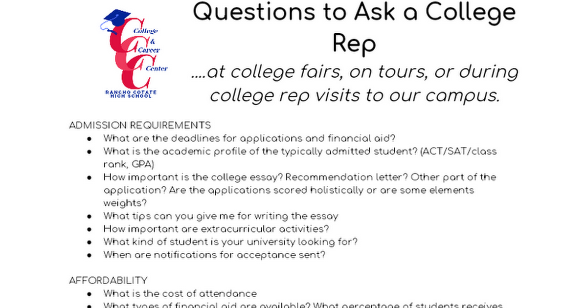 Questions to Ask a College Rep