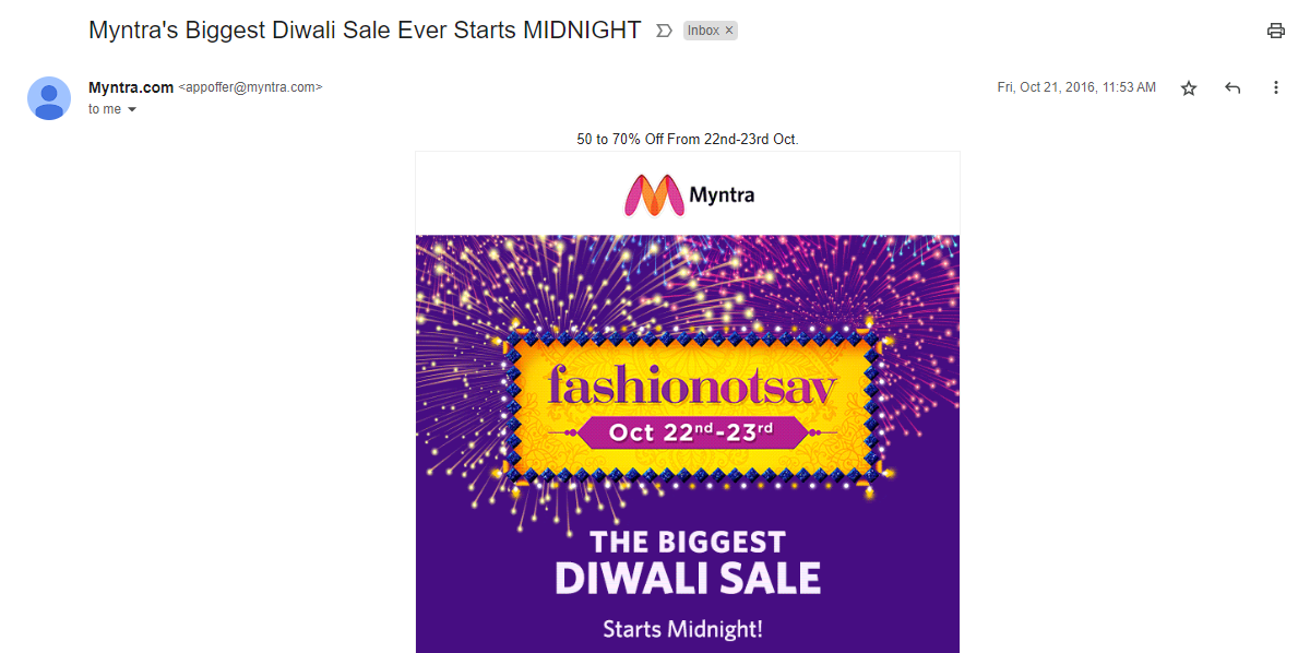 Myntra Festival Sale Email