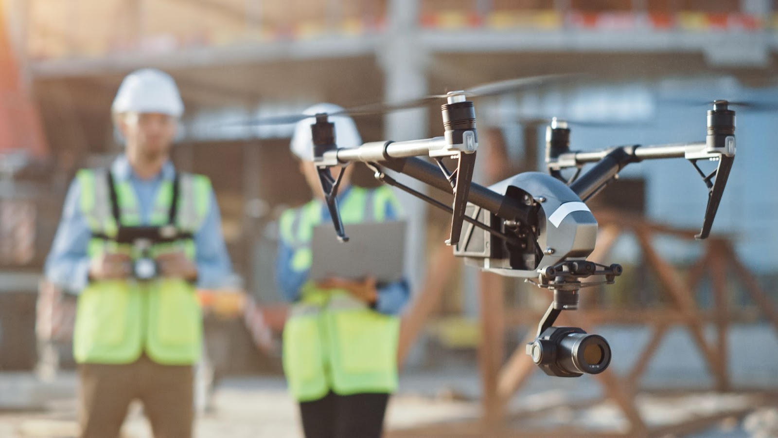 Autonomous drone at a construction site