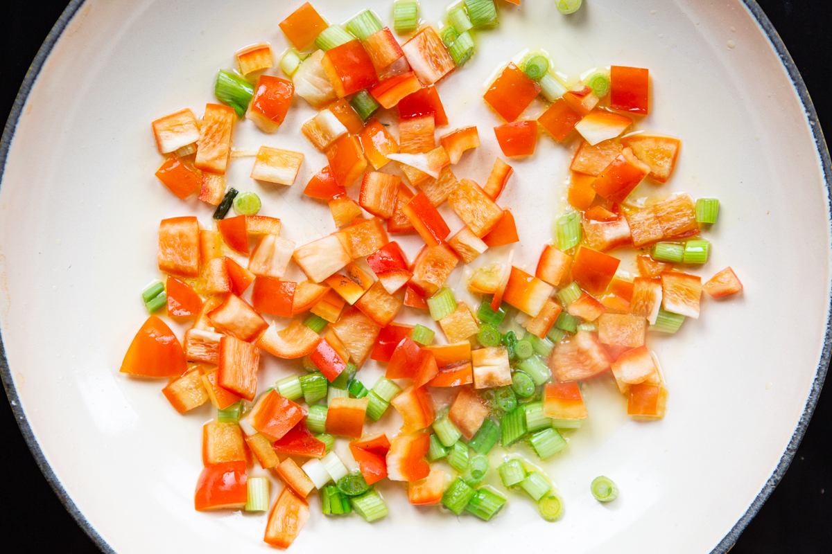 sauteed red bell peppers and green onions