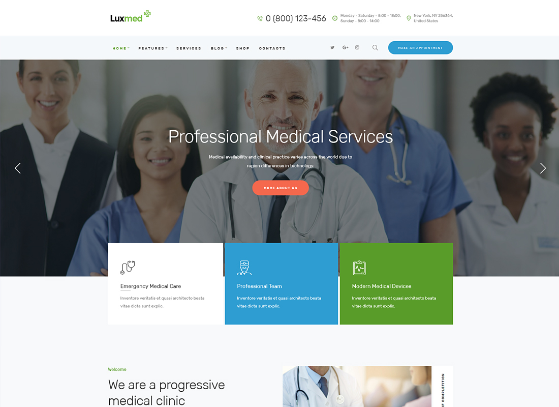 LuxMed |  Tema de WordPress sobre medicina y salud