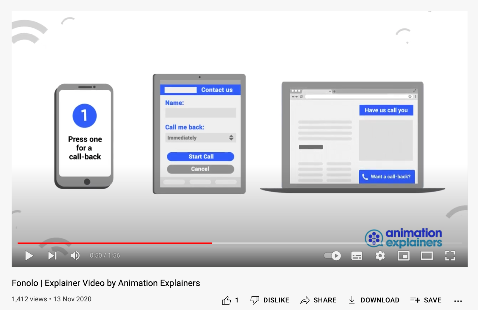 screenshot for youtube video from Fonolo on explainer videos