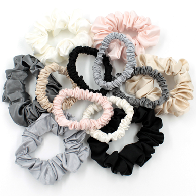 Charmeuse Silk Hair Scrunchies on a table