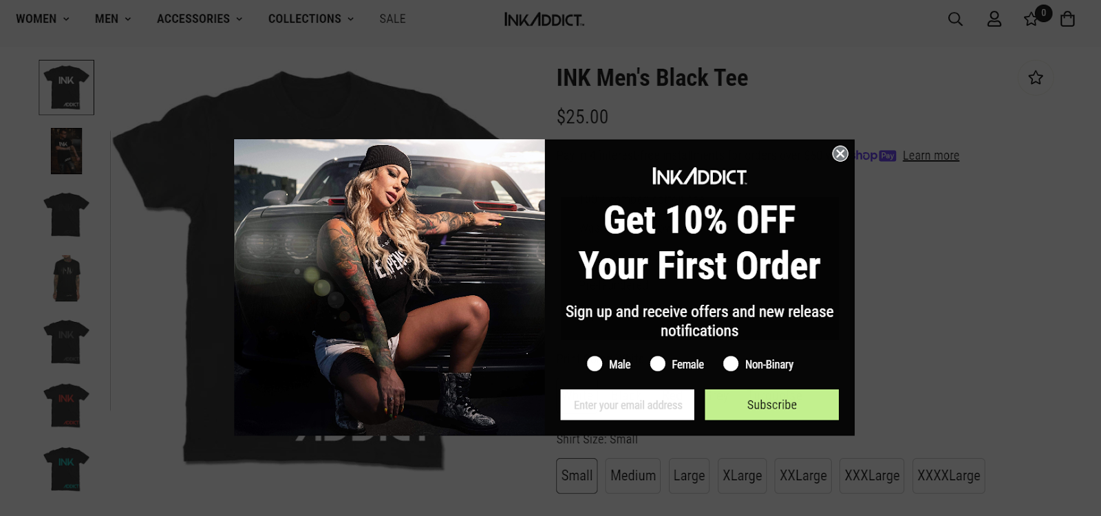 Exit intent popup that brand called Ink Addict uses