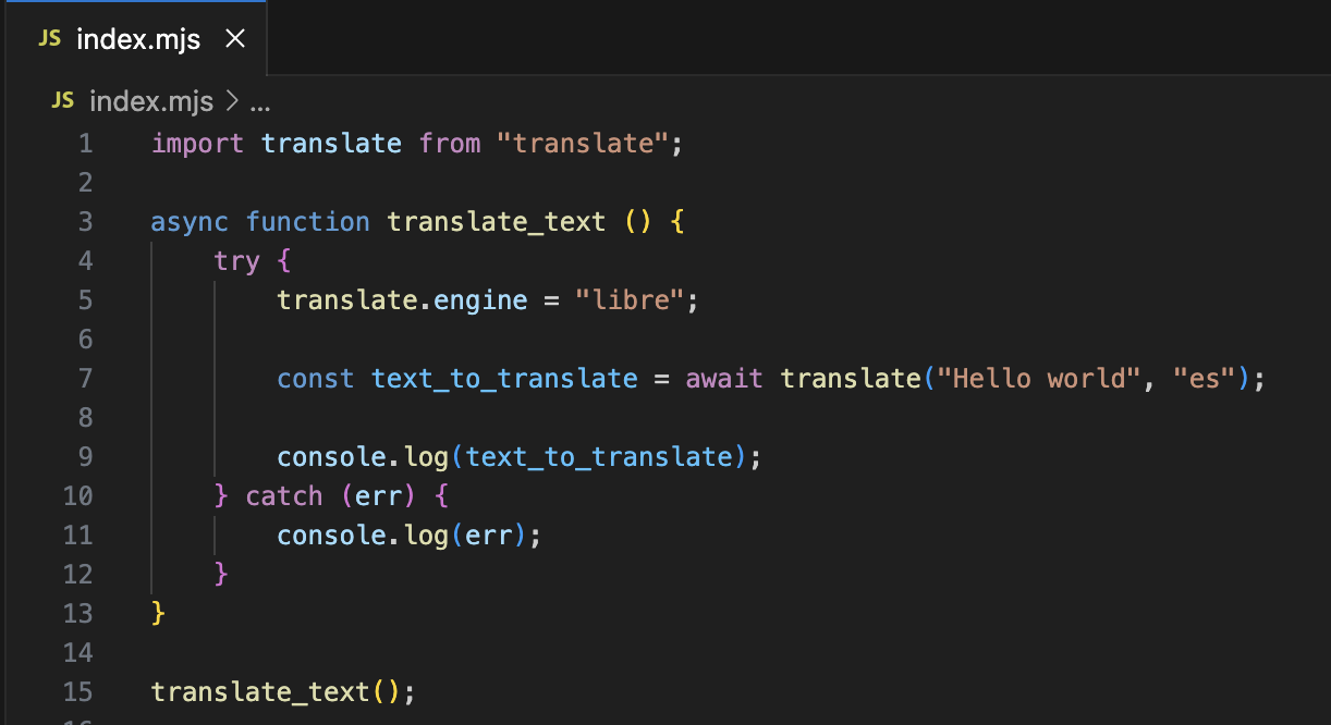 Translate Text Using the Translate Npm Package and the Libre Engine