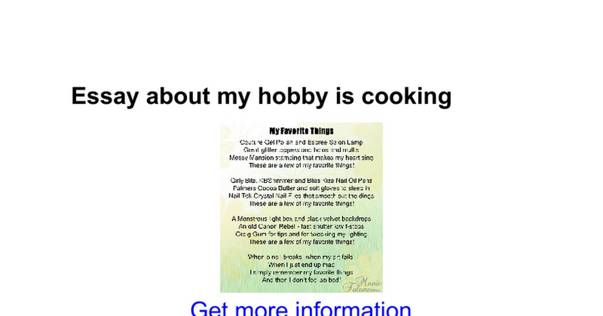 my hobby cooking essay