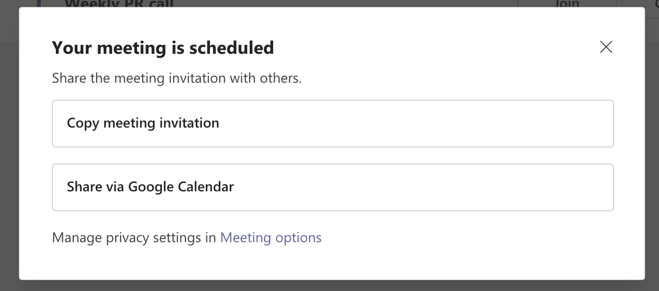 Share the meeting invitation on Microsoft Teams