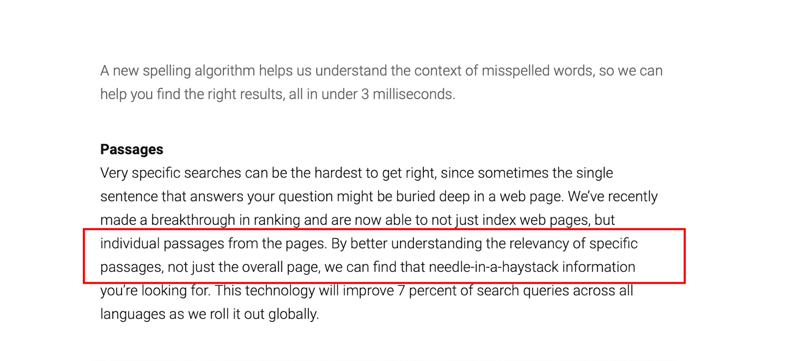 google on passage indexing