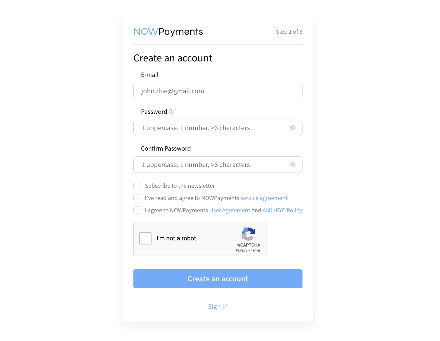 Register on NOWPayments