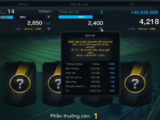 Sử dụng điểm tập luyện để tăng chỉ số cầu thủ trong FIFA Online 3