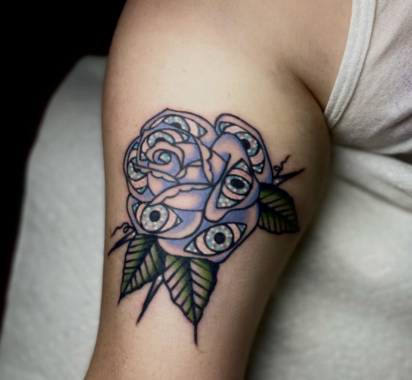 Rose Flower Evil Eye Tattoo