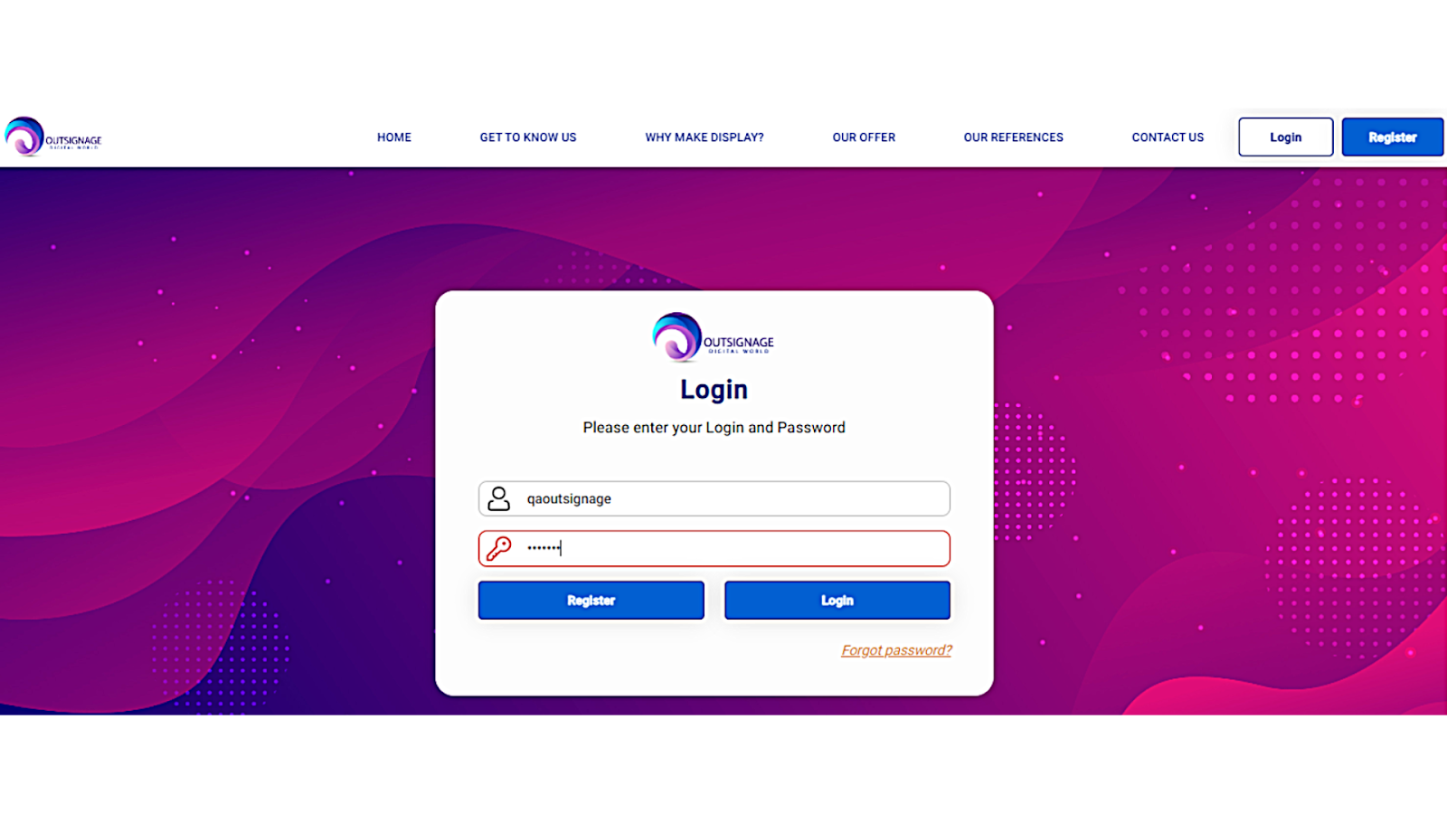 Log in page on a self-serve portal