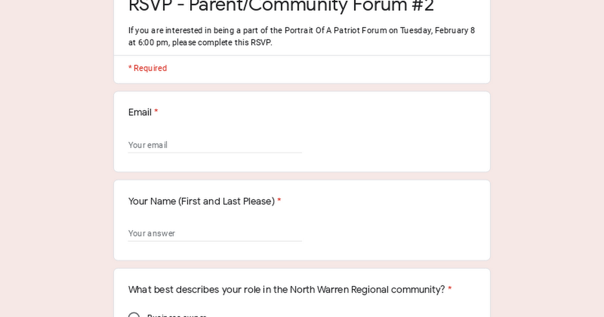 RSVP - Parent/Community Forum #2