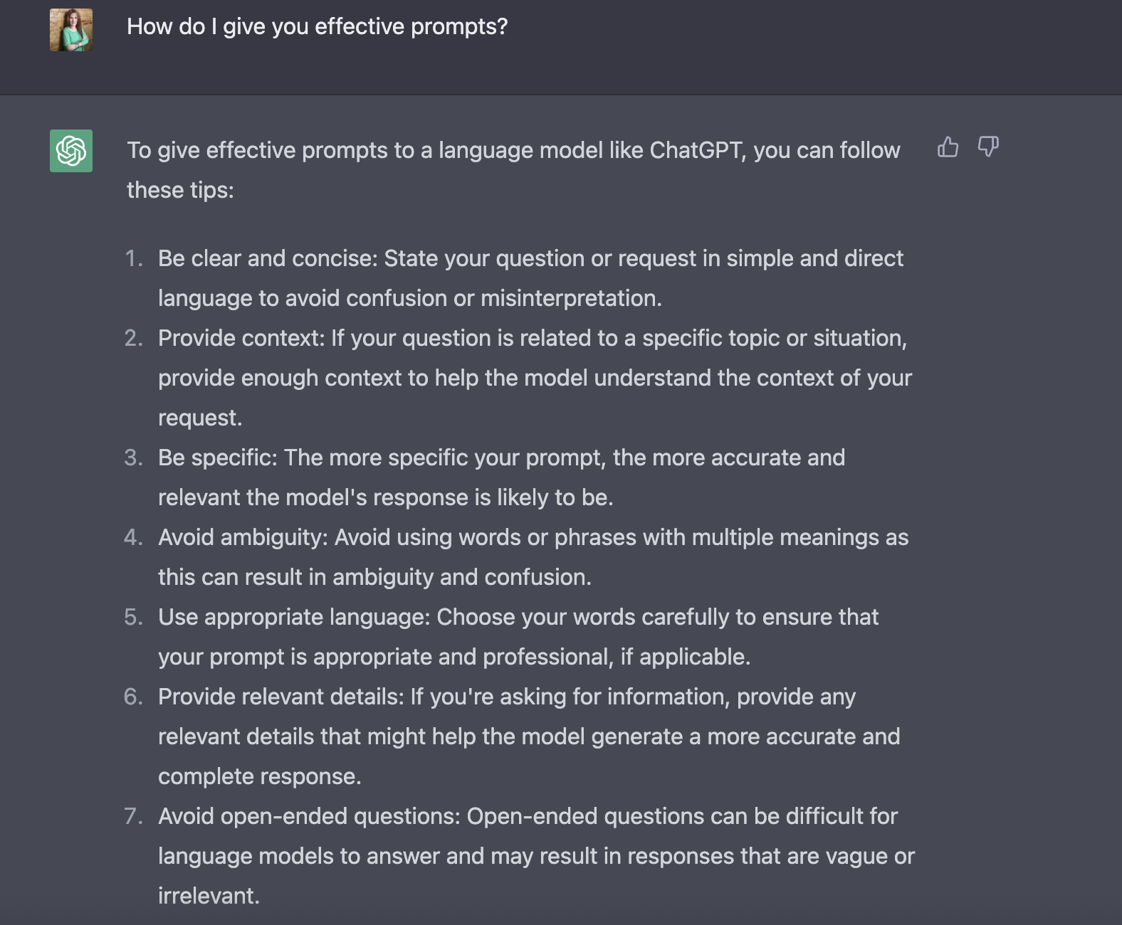 ChatGPT prompt examples