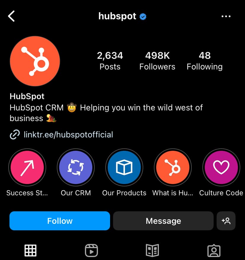 Screenshot of HubSpot Instagram page; How to Get More Instagram Followers